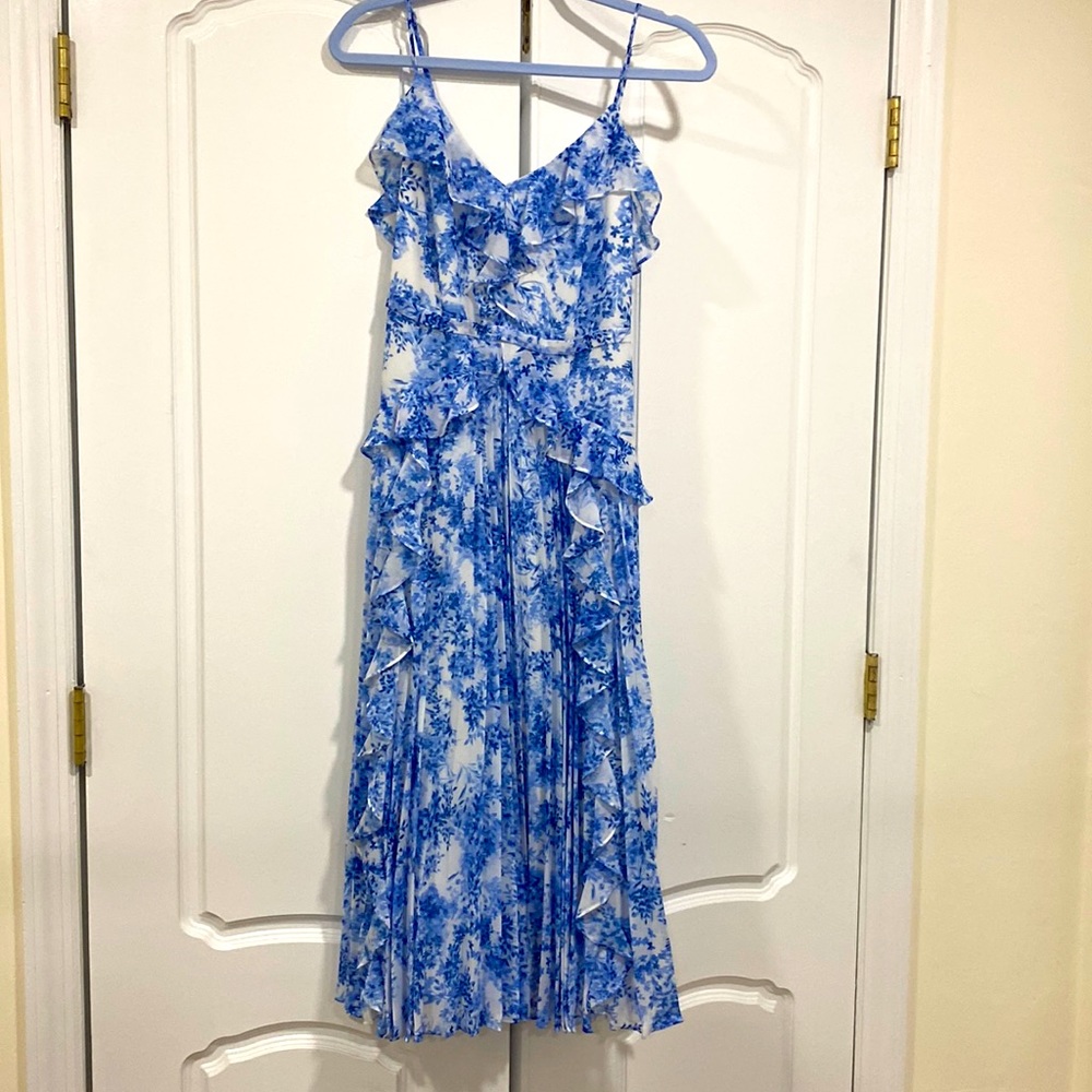Monique Lhuillier Midi Floral Ruffle Dress